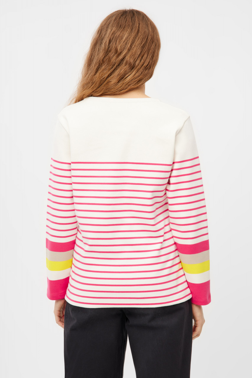 Derbe Streifenshirt Interstriped Block Damen Weiß Pink Langarmshirt GOTS Organic