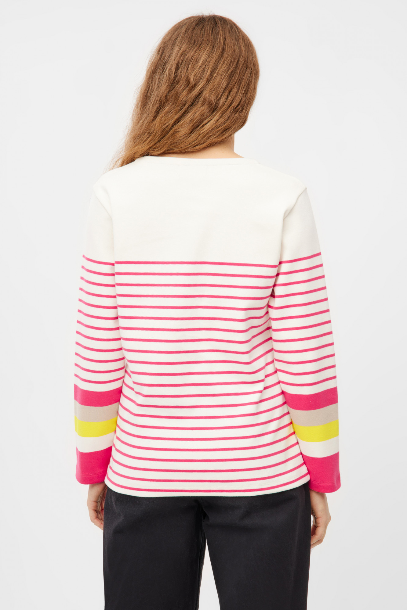 Derbe Streifenshirt Interstriped Block Damen Weiß Pink Langarmshirt GOTS Organic