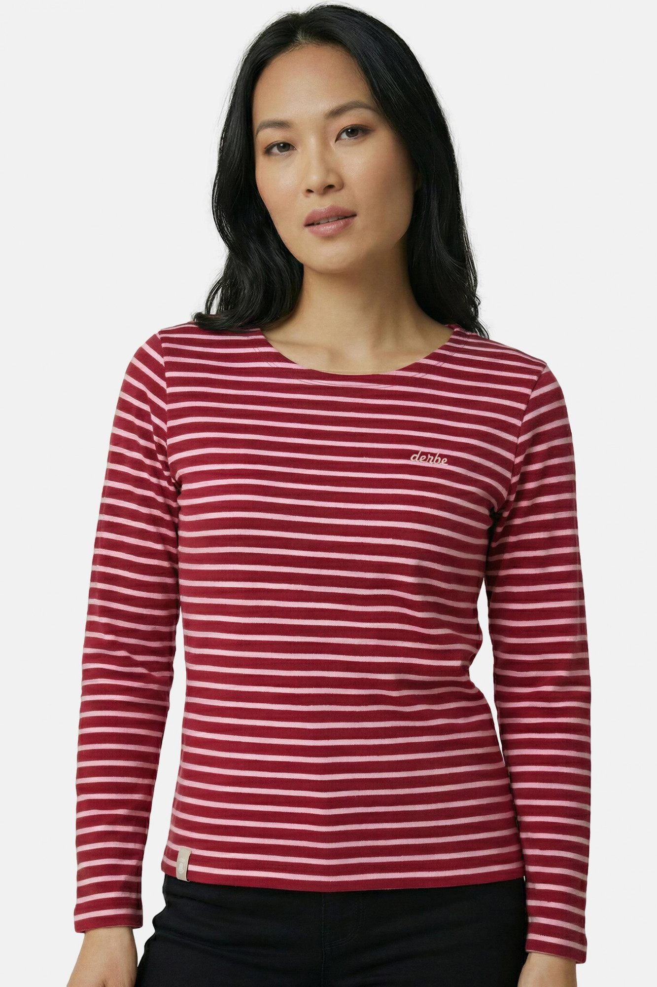 Derbe Streifenshirt Interstriped Damen Rot Rosa Langarmshirt GOTS Organic