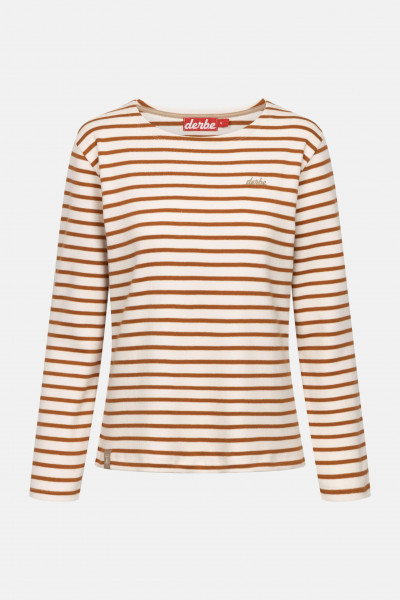Derbe Streifenshirt Interstriped Damen Weiß Beige Langarmshirt GOTS Organic