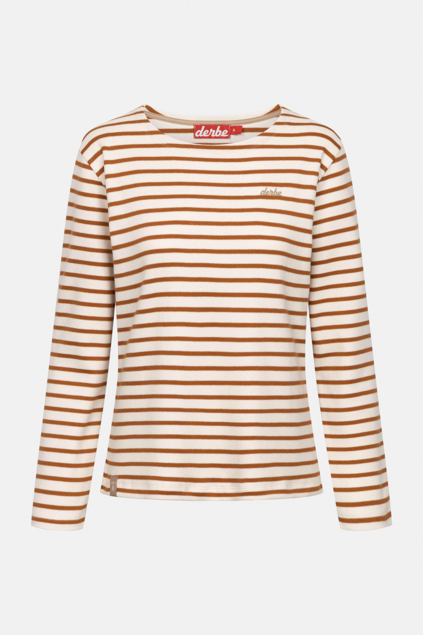 Derbe Streifenshirt Interstriped Damen Weiß Beige Langarmshirt GOTS Organic