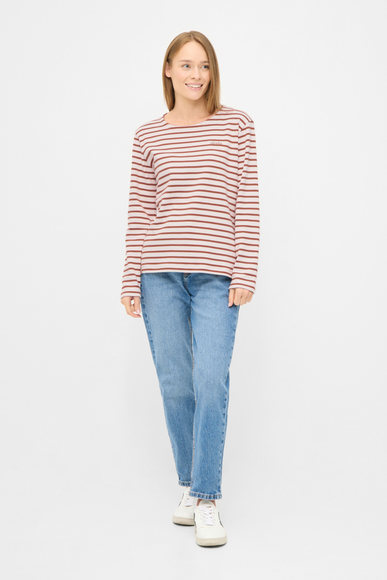 Derbe Streifenshirt Interstriped Damen Weiß Beige Langarmshirt GOTS Organic