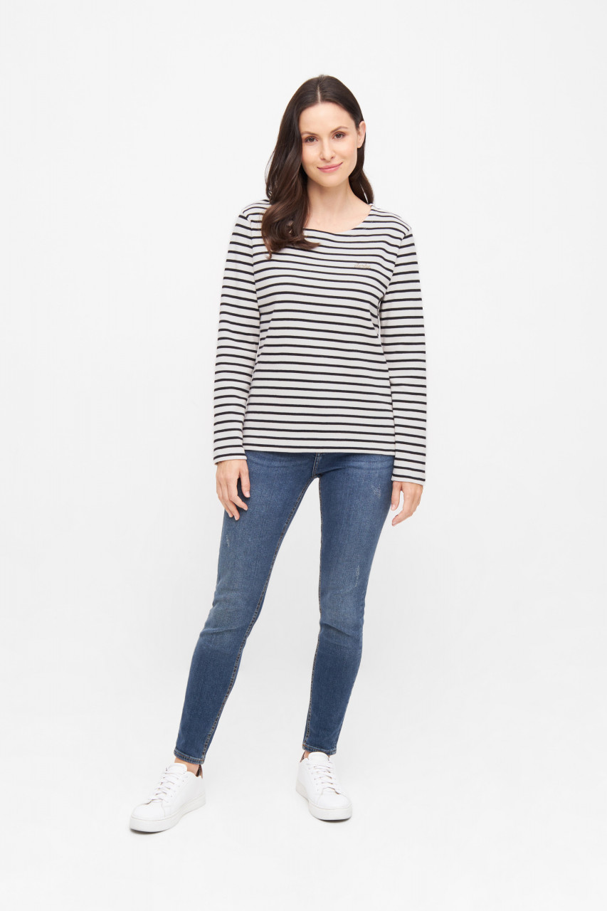 Derbe Langarmshirt Interstriped Damen Weiß Schwarz Streifenshirt