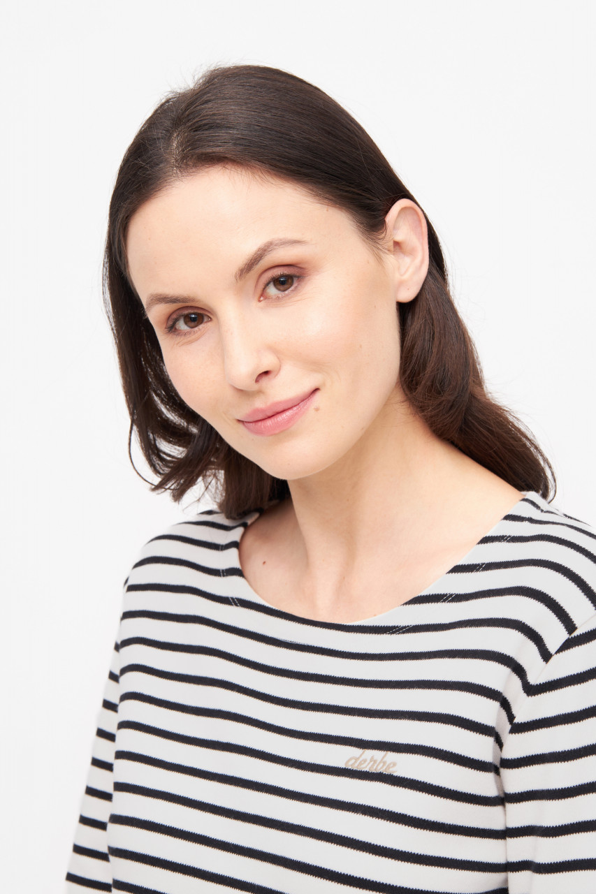 Derbe Langarmshirt Interstriped Damen Weiß Schwarz Streifenshirt