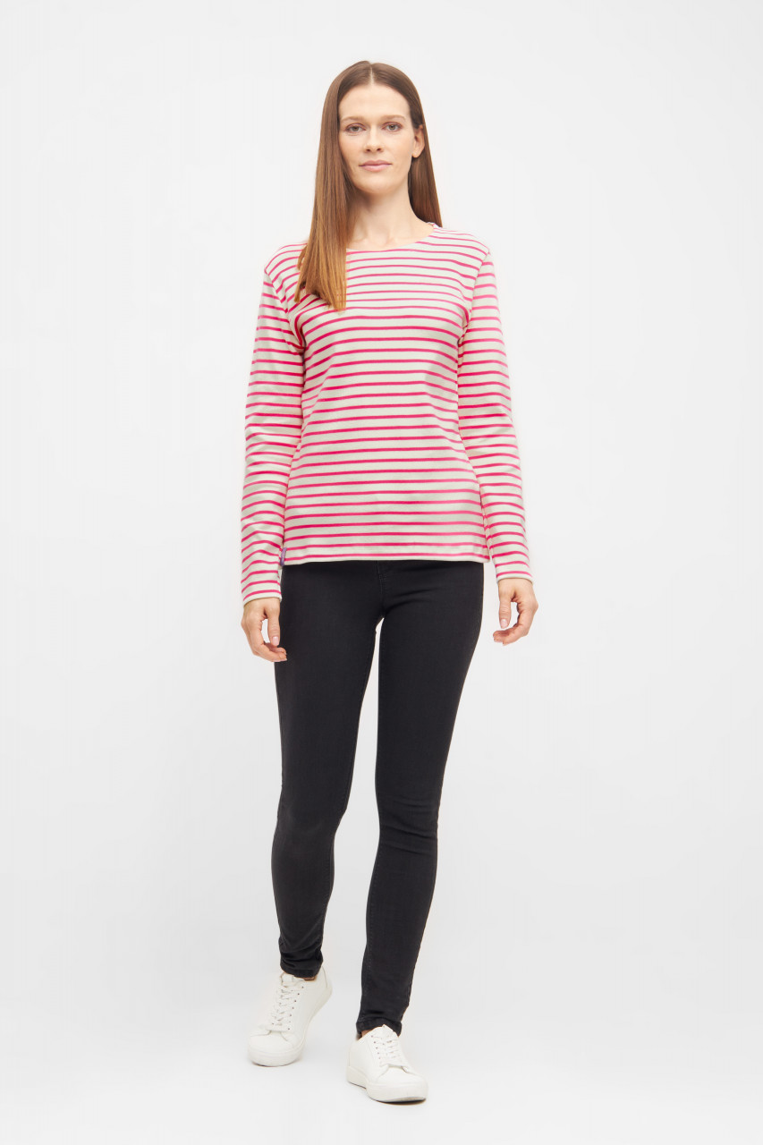 Derbe Longsleeve Interstriped Damen Weiß Pink Streifenshirt