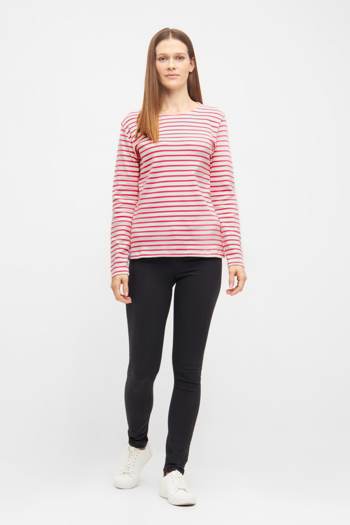 Derbe Longsleeve Interstriped Damen Weiß Pink Streifenshirt