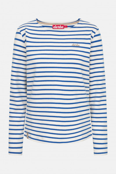 Derbe Streifenshirt Interstriped Damen Weiß Blau Langarmshirt GOTS Organic