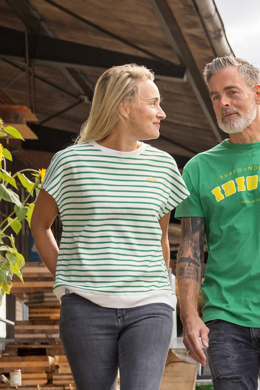 Derbe T-Shirt Interstriped Damen Weiß Grün