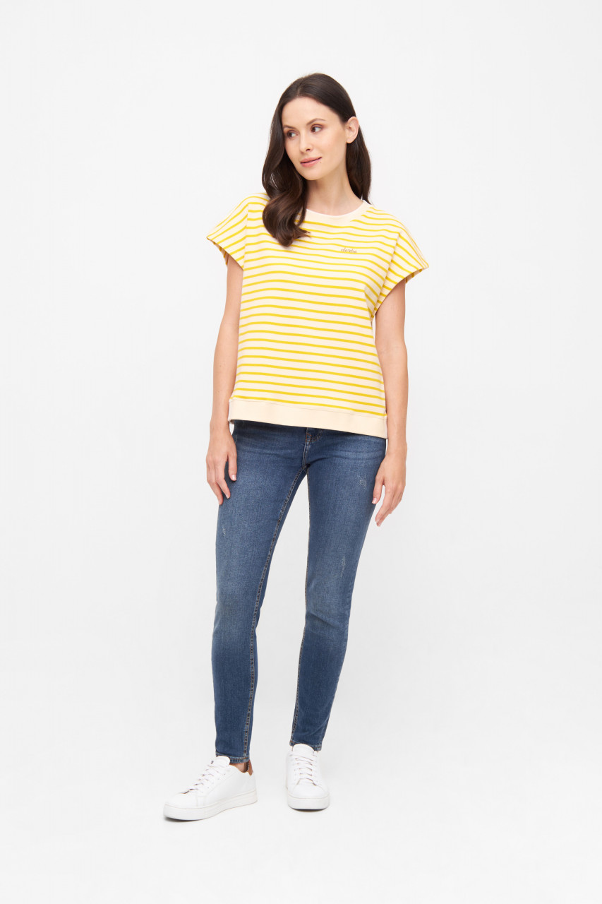 Derbe T-Shirt Interstriped Damen Weiß Gelb Streifenshirt