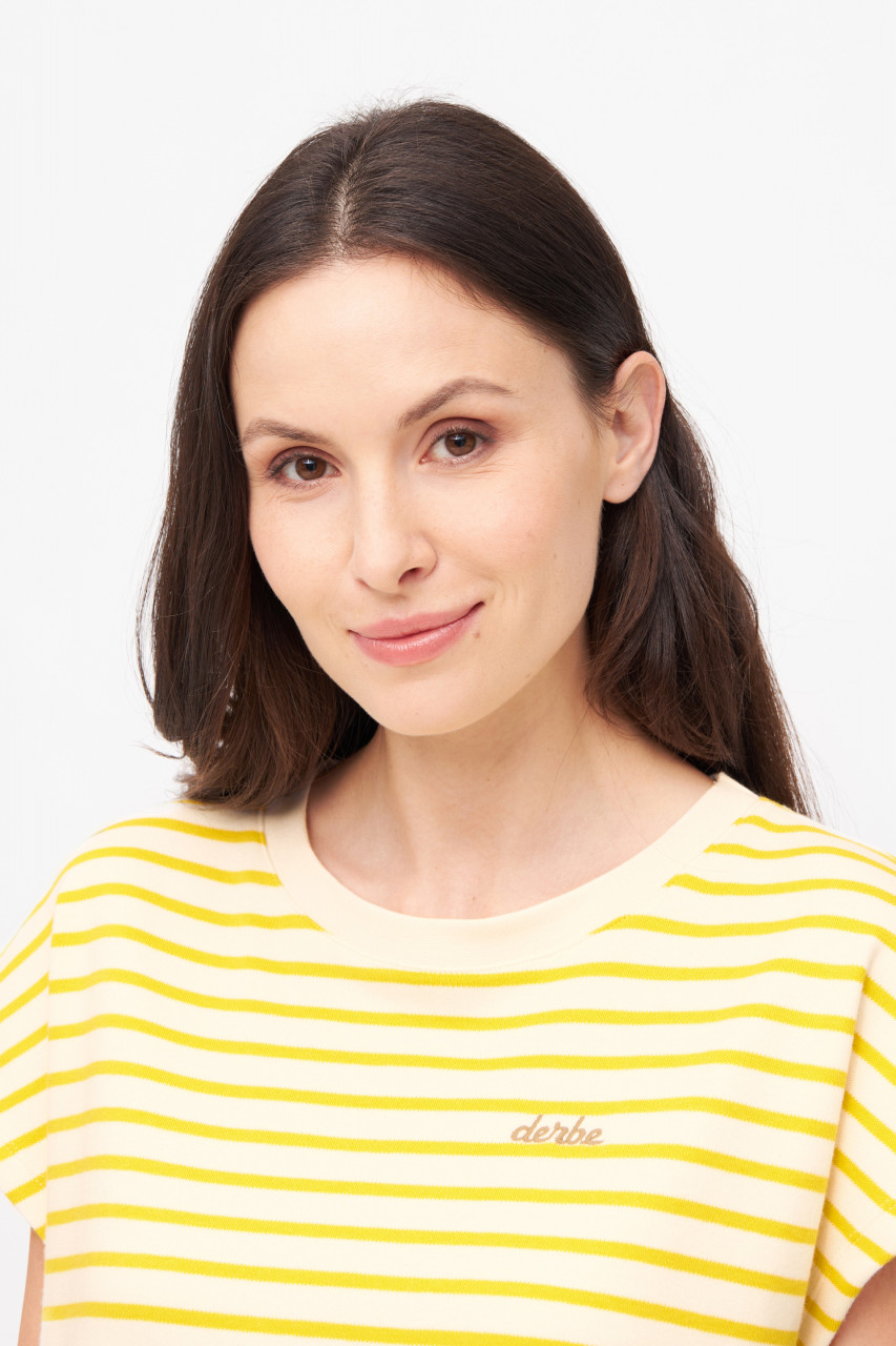 Derbe T-Shirt Interstriped Damen Weiß Gelb Streifenshirt