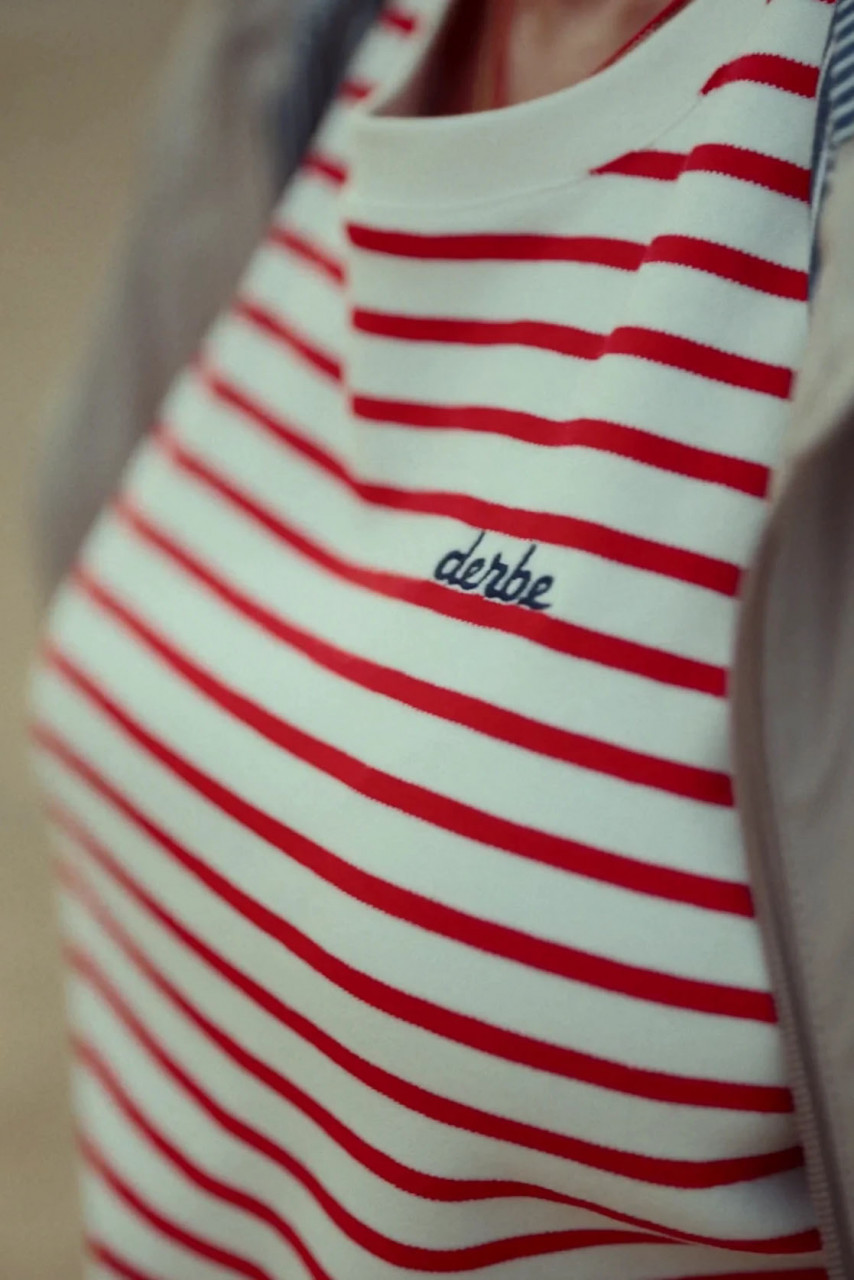 Derbe T-Shirt Interstriped Damen Weiß Rot Streifenshirt