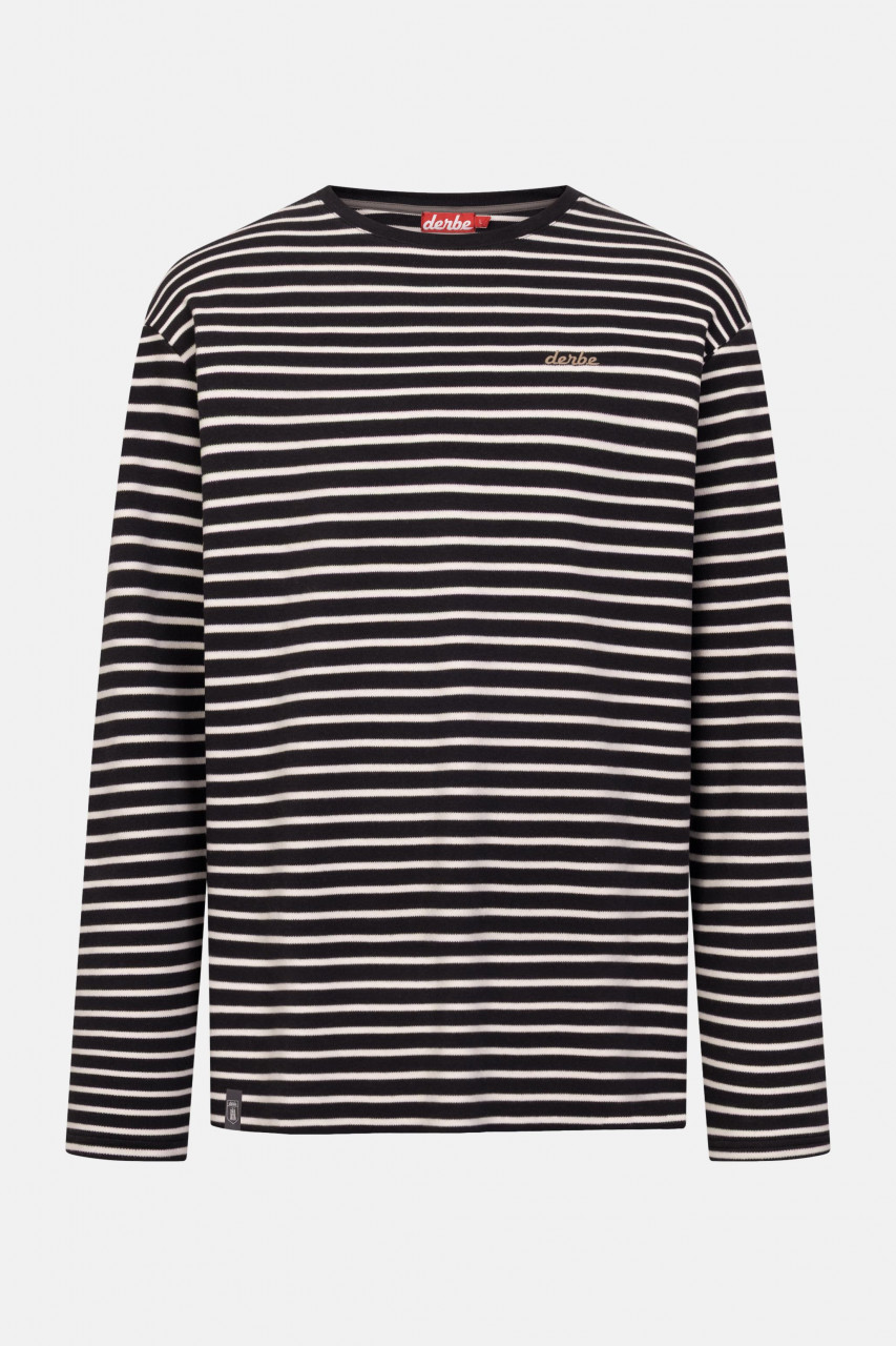 Derbe Streifenshirt Interstriped Herren Schwarz Weiß Langarmshirt GOTS Organic