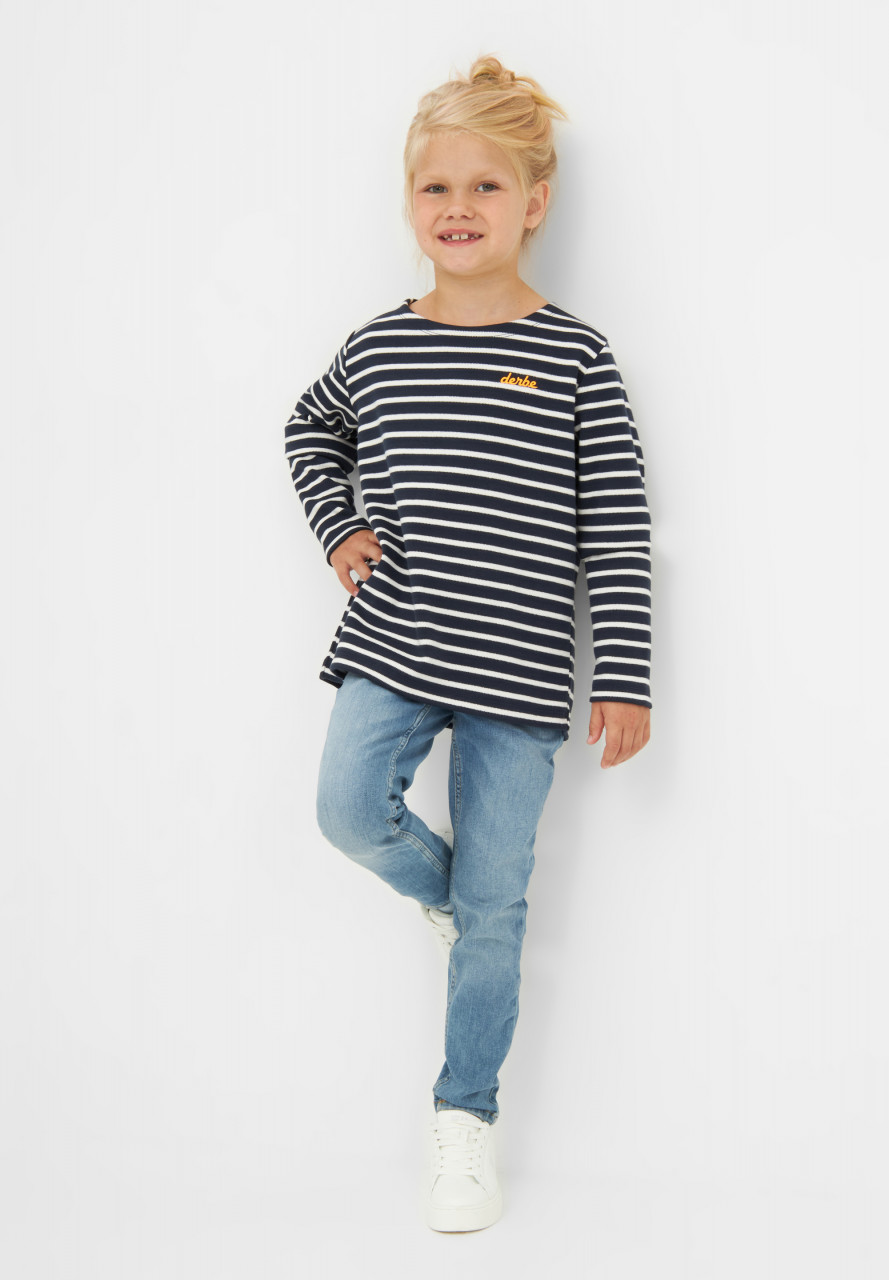 Derbe Kinder Langarmshirt Interstriped Dunkelblau Weiß