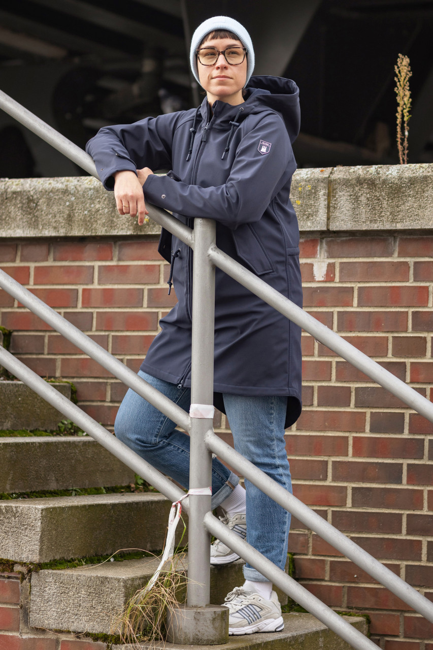 Derbe Softshell Mantel Island Friese Damen Navy Dunkelblau