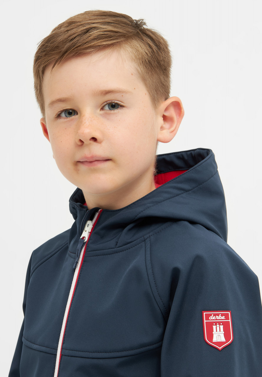 Derbe Kinder Softshell Jacke Isleby Dunkelblau Rot