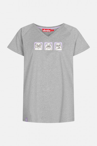Derbe Kegelrobbe Damen Shirt V-Ausschnitt Grey Melange Grau Flieder