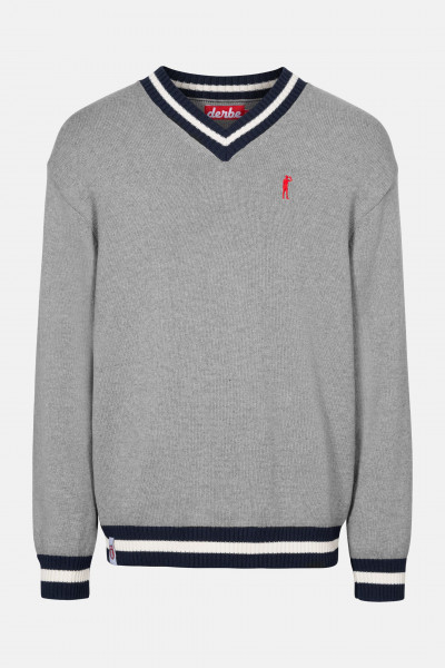 Derbe Kippes Herren Pullover Grey Melange Grau Strickpullover Nachhaltig Baumwolle