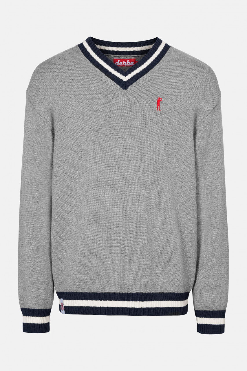 Derbe Kippes Herren Pullover Grey Melange Grau Strickpullover Nachhaltig Baumwolle