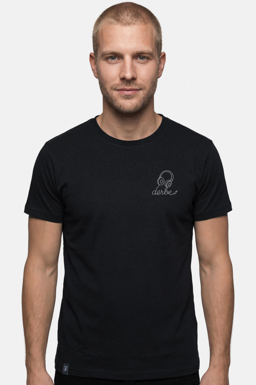 Derbe T-Shirt Kopfhörer Herren Schwarz GOTS Organic