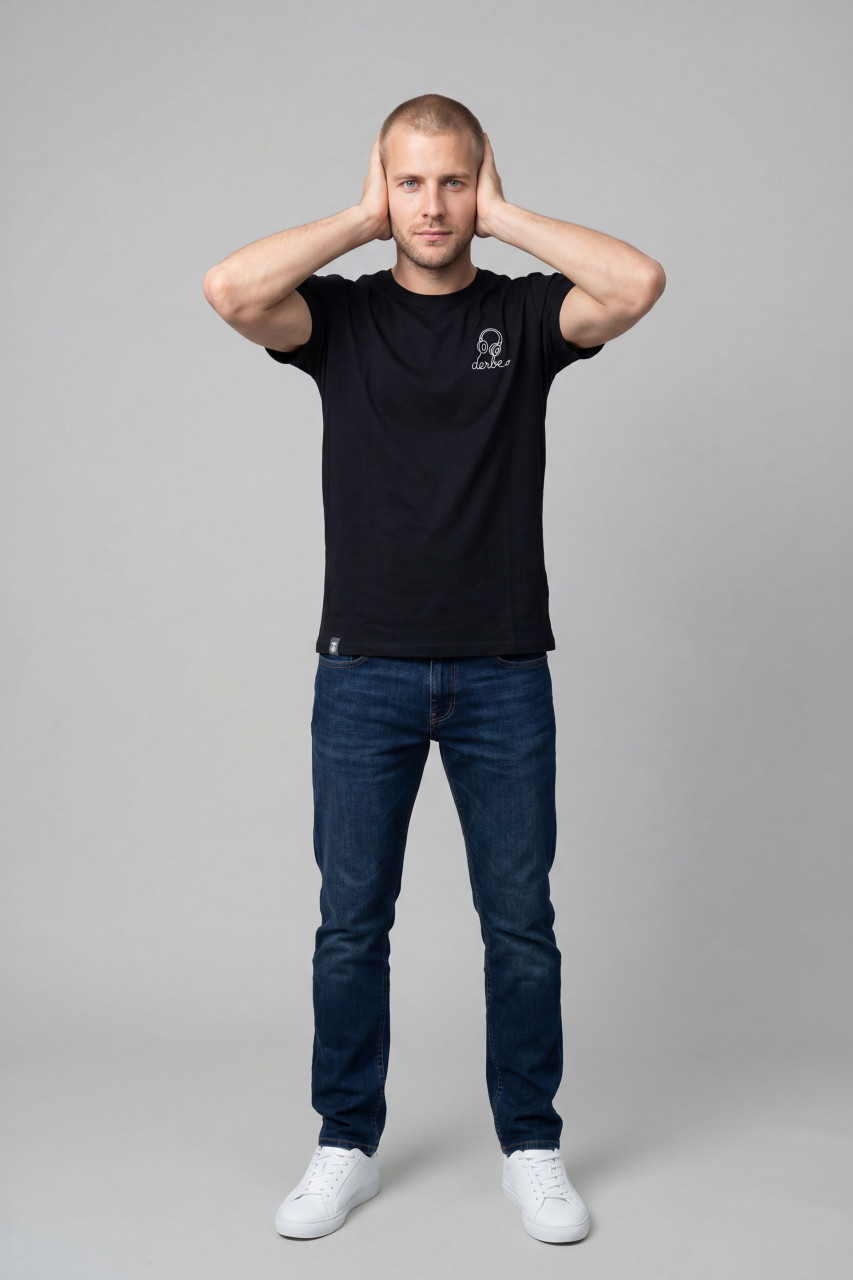 Derbe T-Shirt Kopfhörer Herren Schwarz GOTS Organic