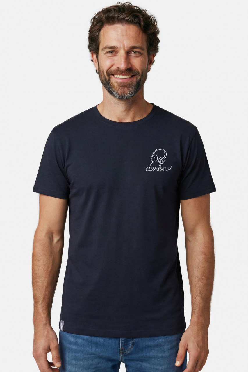 Derbe T-Shirt Kopfhörer Herren Blau GOTS Organic