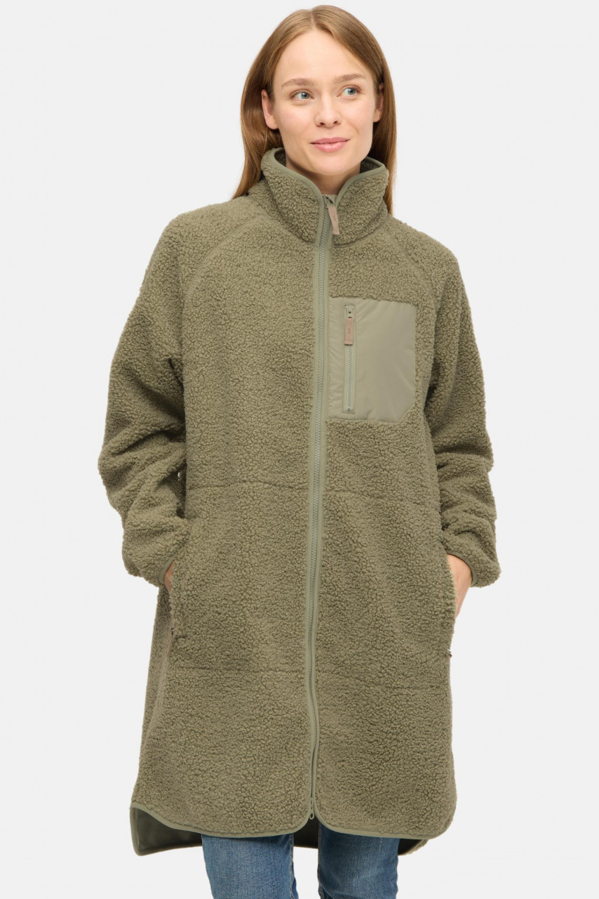 Derbe Damen Fleecejacke Kuschelby Long Hellgrün Oliv Teddy