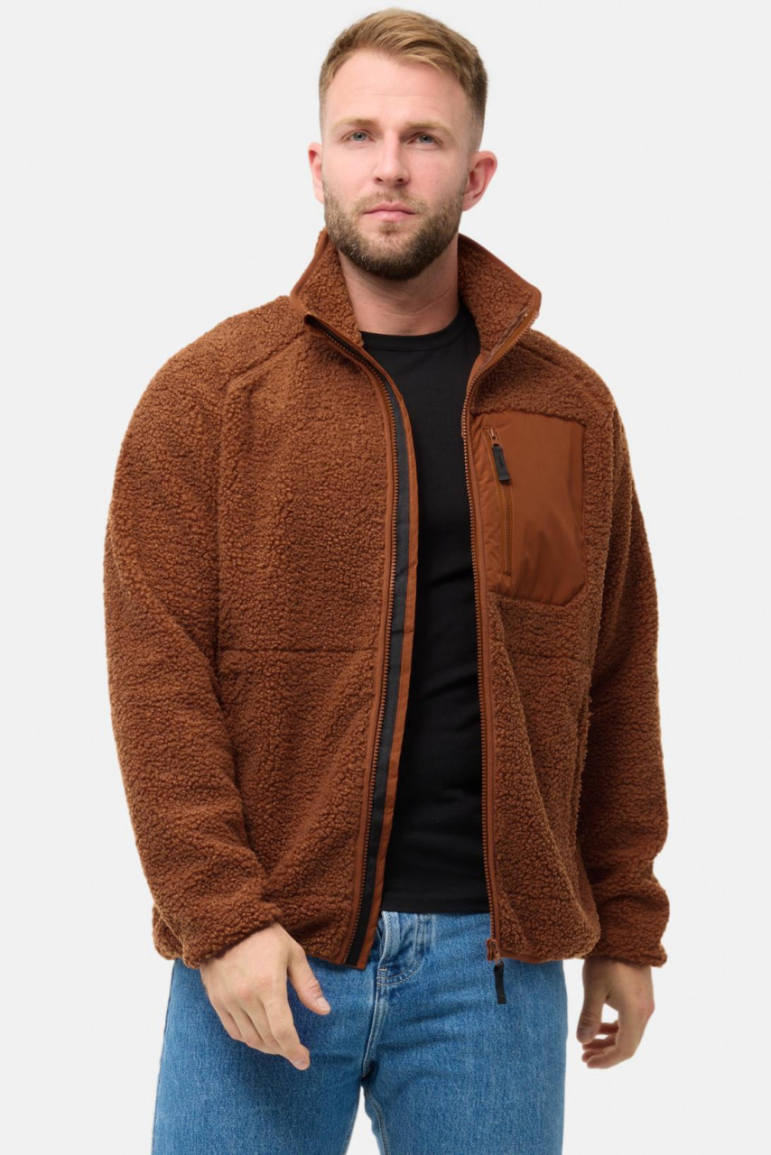 Derbe Herren Fleecejacke Kuschelby Pocket Braun Teddy