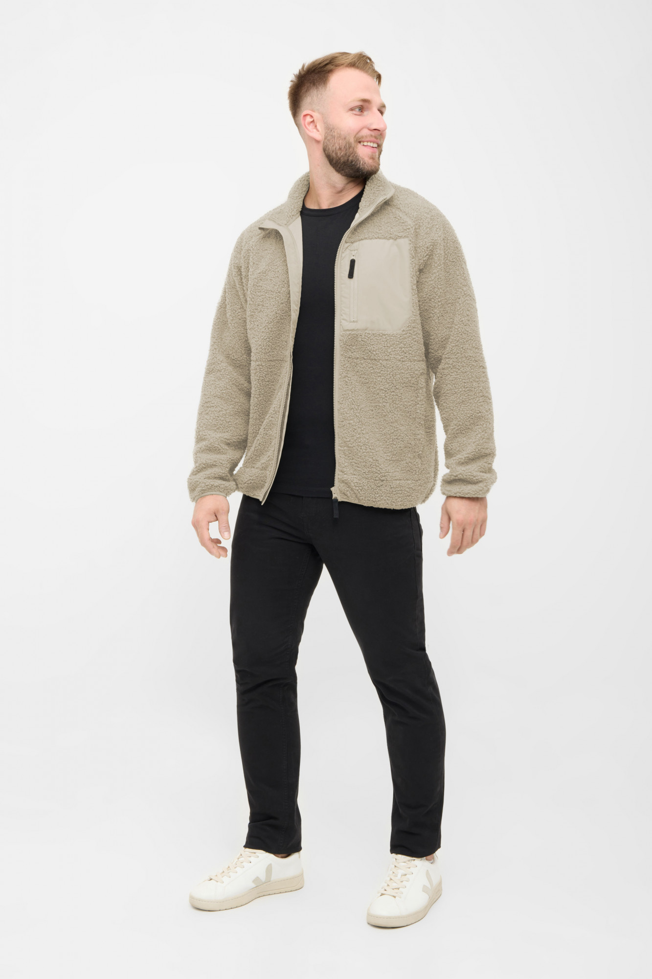 Derbe Herren Fleecejacke Kuschelby Pocket Cobblestone Beige Teddy