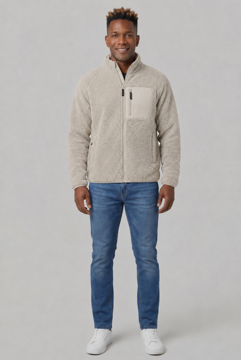 Derbe Herren Fleecejacke Kuschelby Pocket Beige Teddy
