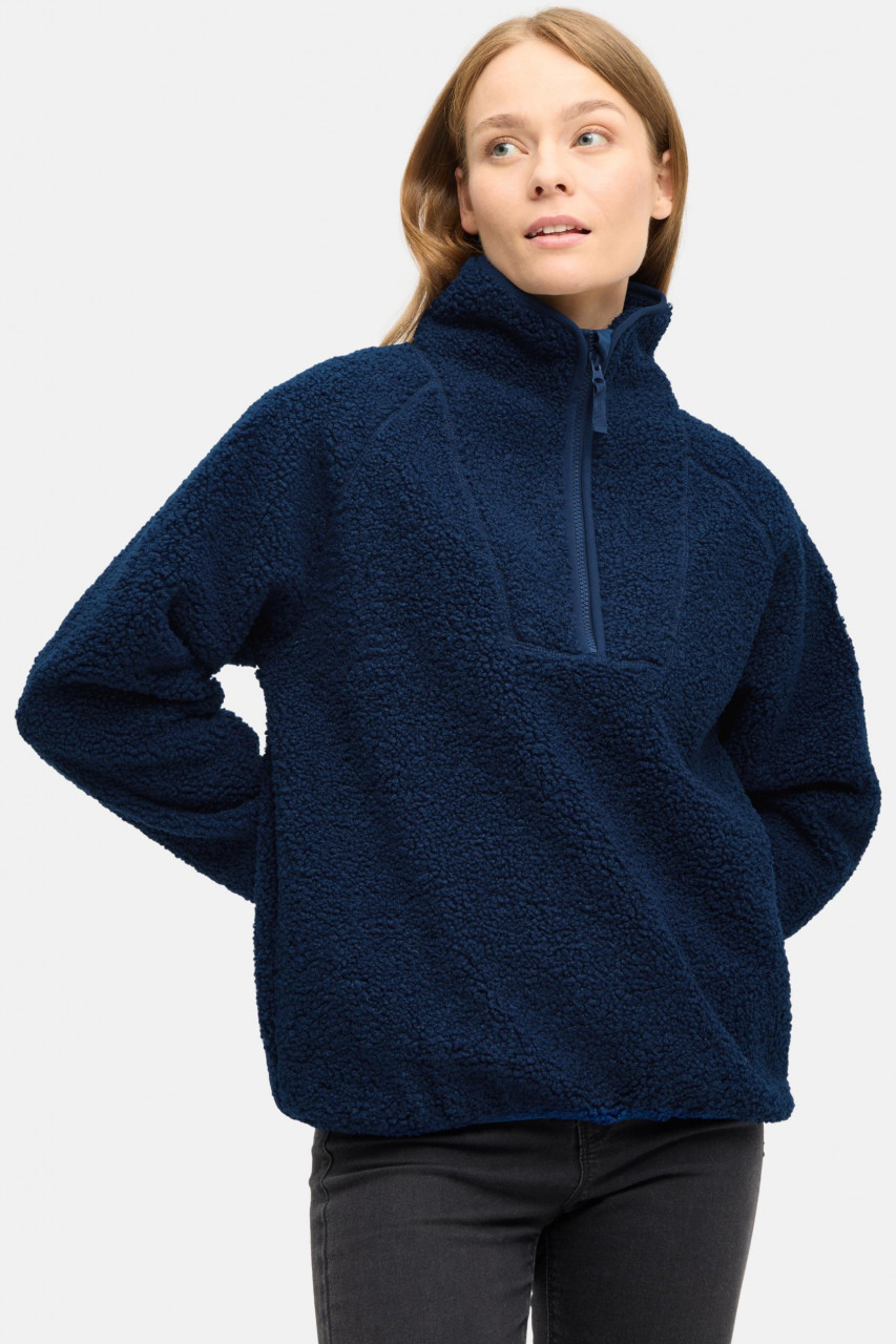 Derbe Damen Fleece Pullover Kuschelby Troyer Blau Teddy