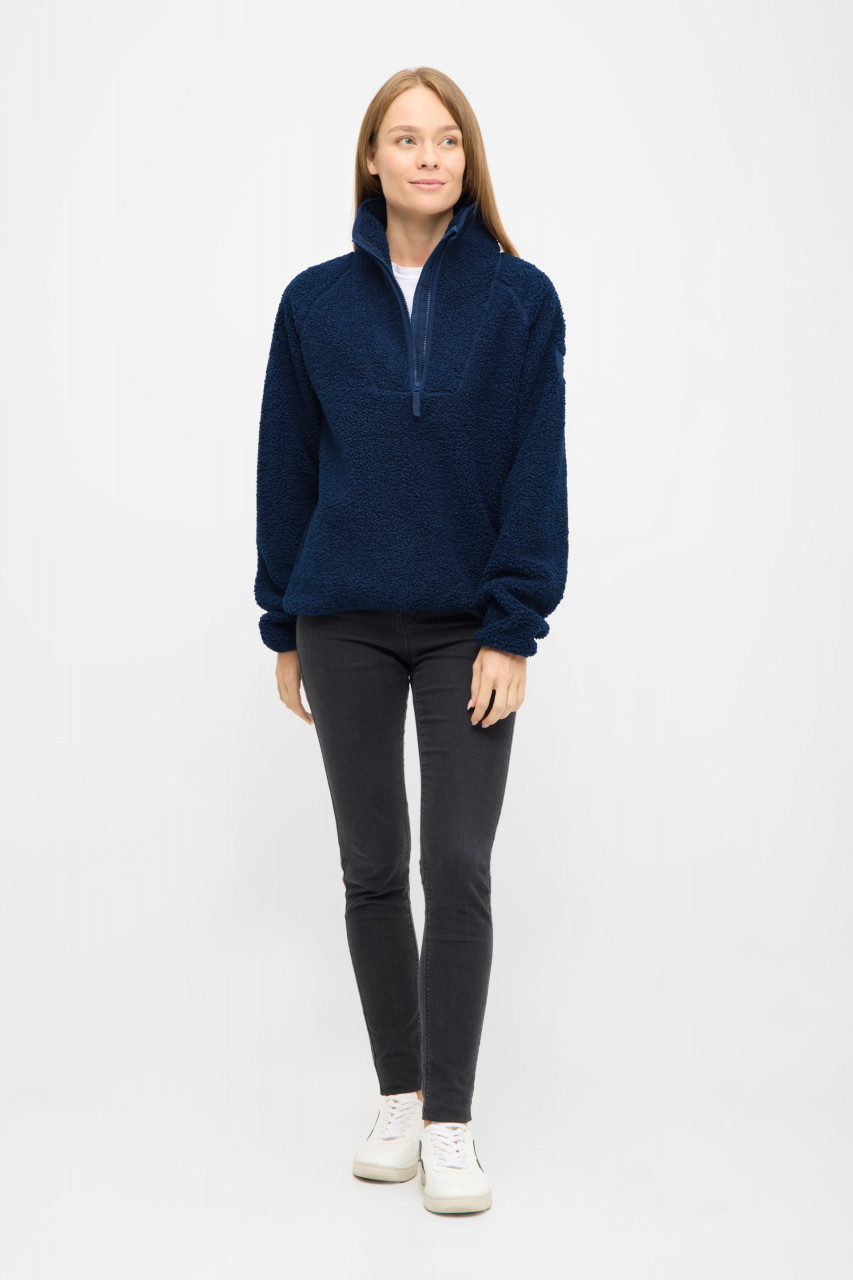 Derbe Damen Fleece Pullover Kuschelby Troyer Blau Teddy