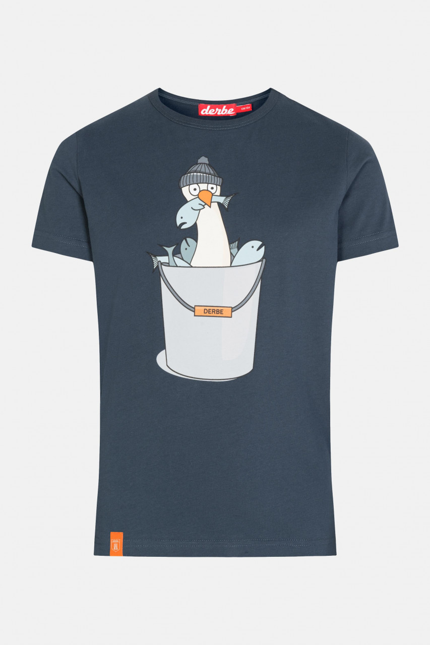 Derbe Langer Hals Kinder T-Shirt Navy Dunkelblau Möwe Fische