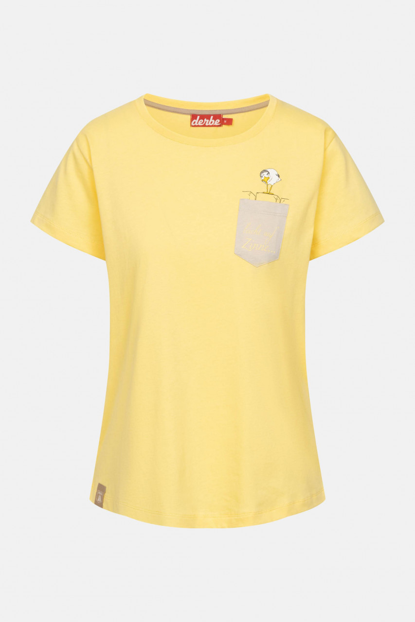 Derbe T-Shirt Leicht auf Zinne Damen Gelb Brusttasche GOTS Organic
