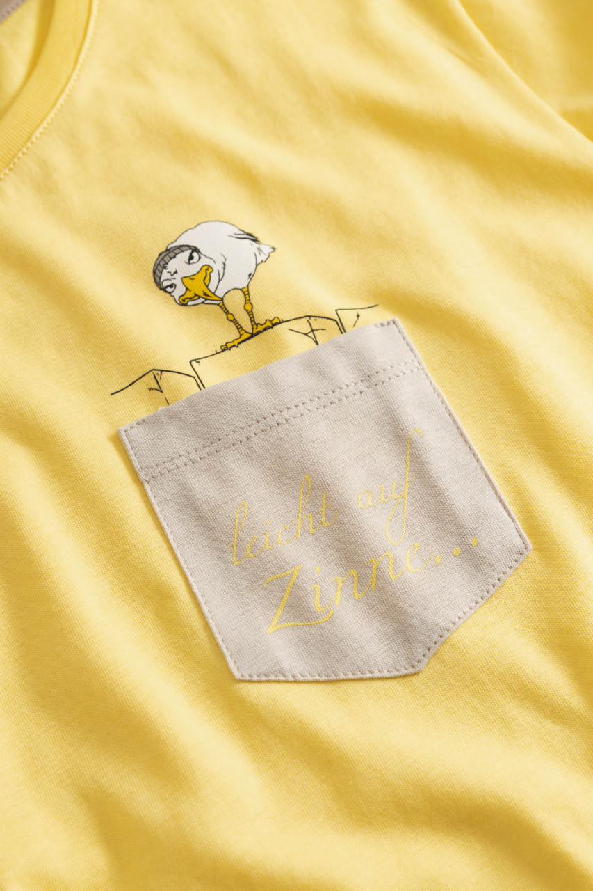 Derbe T-Shirt Leicht auf Zinne Damen Gelb Brusttasche GOTS Organic