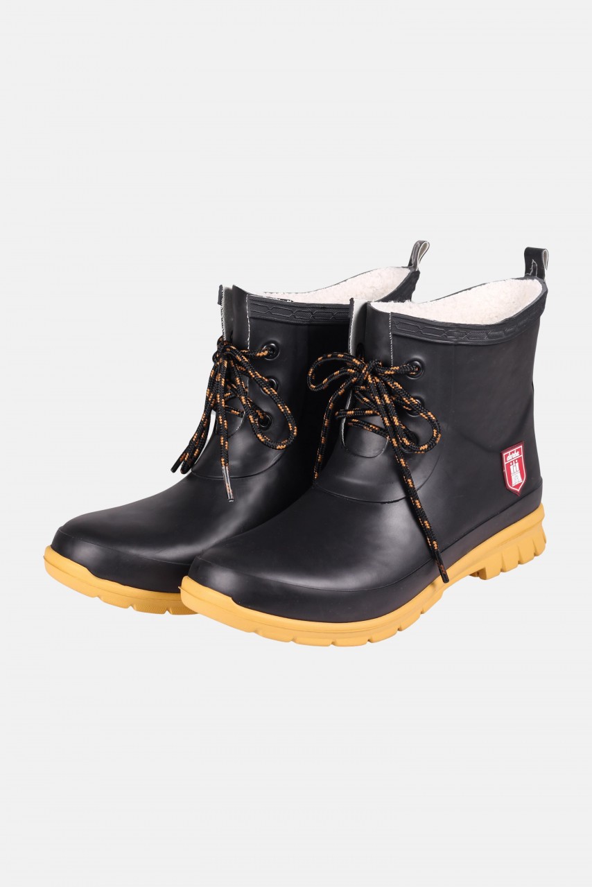 Derbe Looper Puuschen Pelz Damen Gummistiefel Schwarz Gefüttert