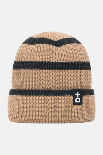 Derbe Strickmütze Beige Schwarz Lülü Striped GOTS Organic