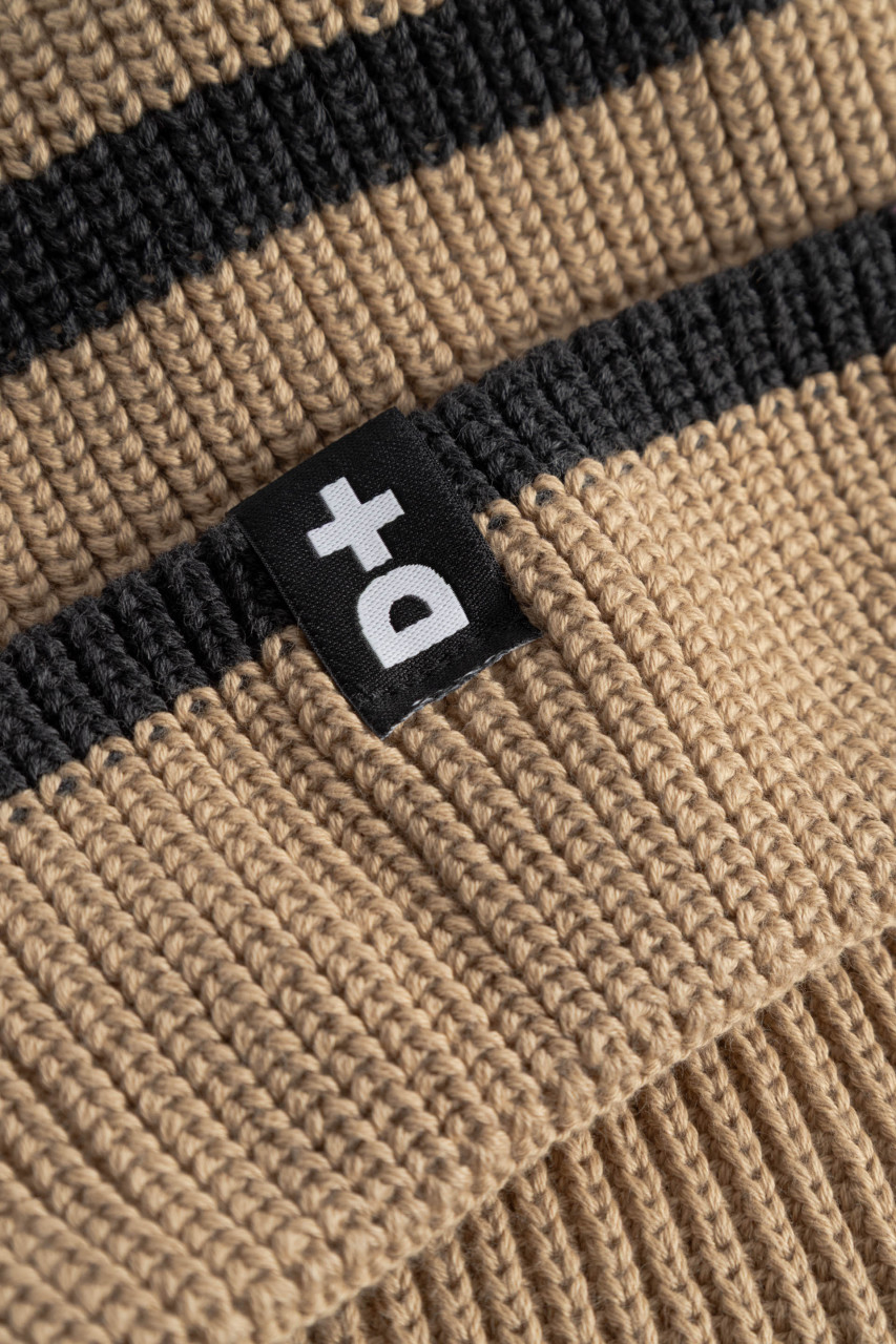 Derbe Strickmütze Beige Schwarz Lülü Striped GOTS Organic