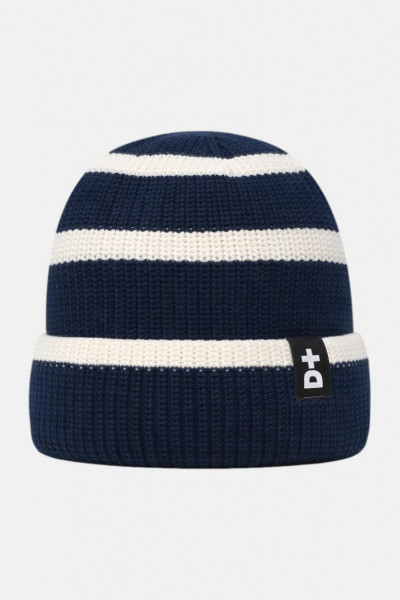 Derbe Strickmütze Lülü Striped Navy Blau Weiß Gestreift Pudelmütze GOTS Organic