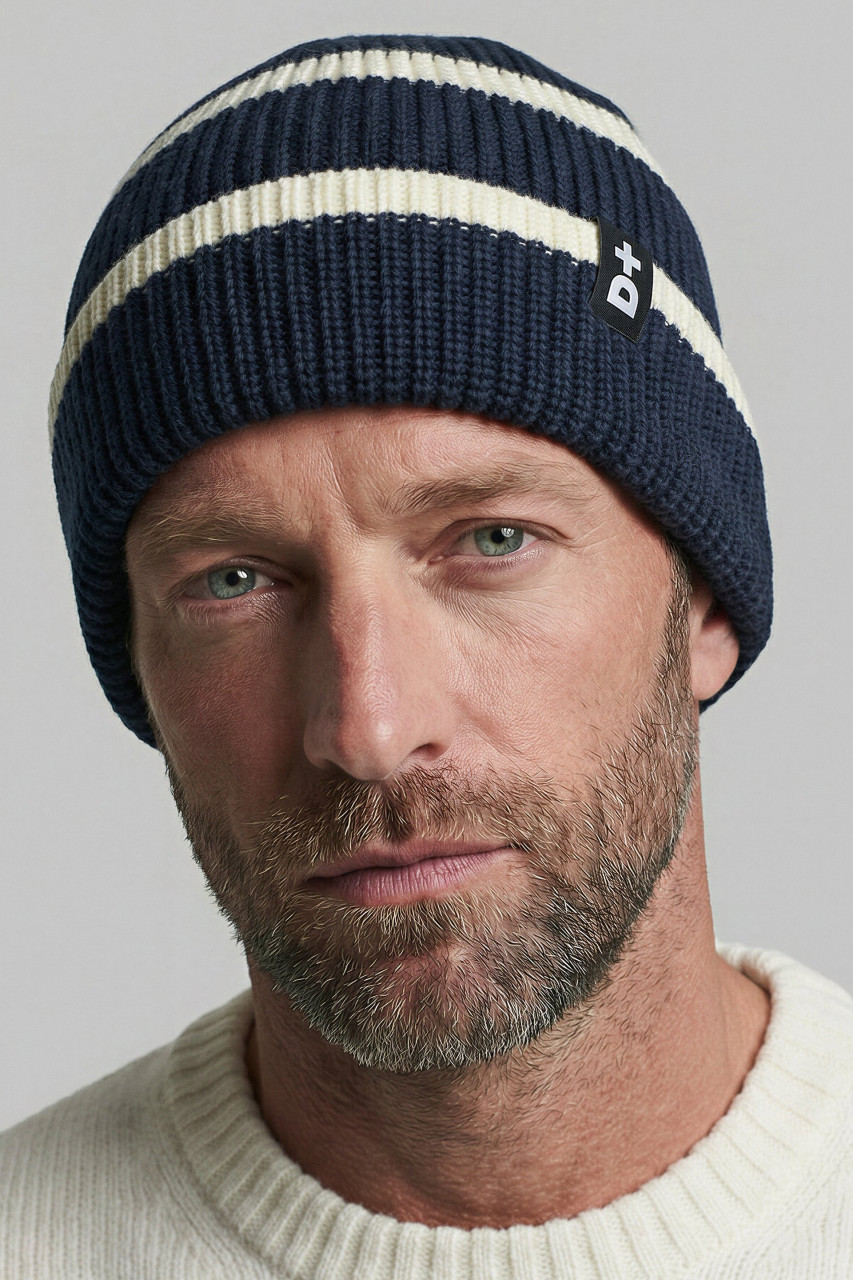Derbe Strickmütze Lülü Striped Navy Blau Weiß Gestreift Pudelmütze GOTS Organic