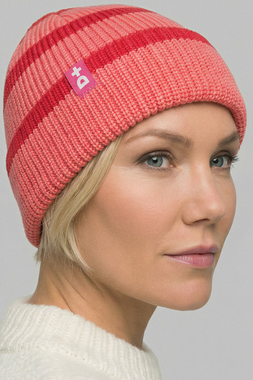 Derbe Strickmütze Lülü Striped Rosa Rot Gestreift GOTS Organic