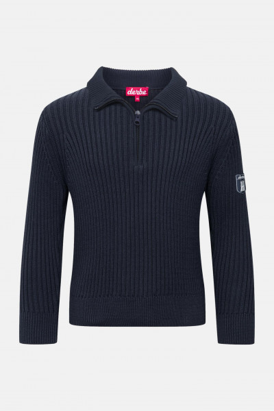 Derbe Matrosenplünn Troyer Gots Organic Kinder Pullover Rippstrick Navy Dunkelblau