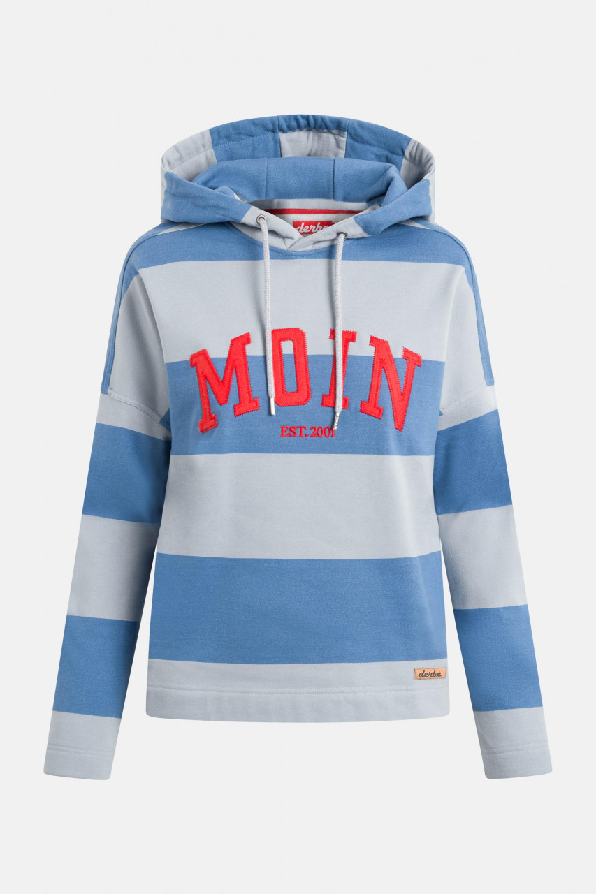 Derbe Moin Damen Hoody Kapuzenpullover Quarry Bijou Blue Grau Blau Streifen