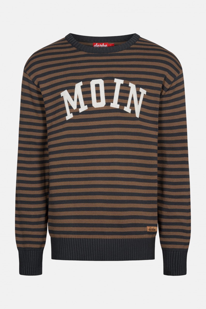 Derbe Moin Striped Herren Strickpullover Streifen Phantom Braun