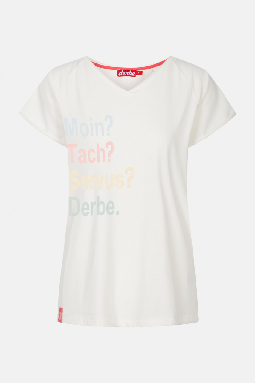Derbe Moin Tach Servus Damen Shirt Offwhite Beige