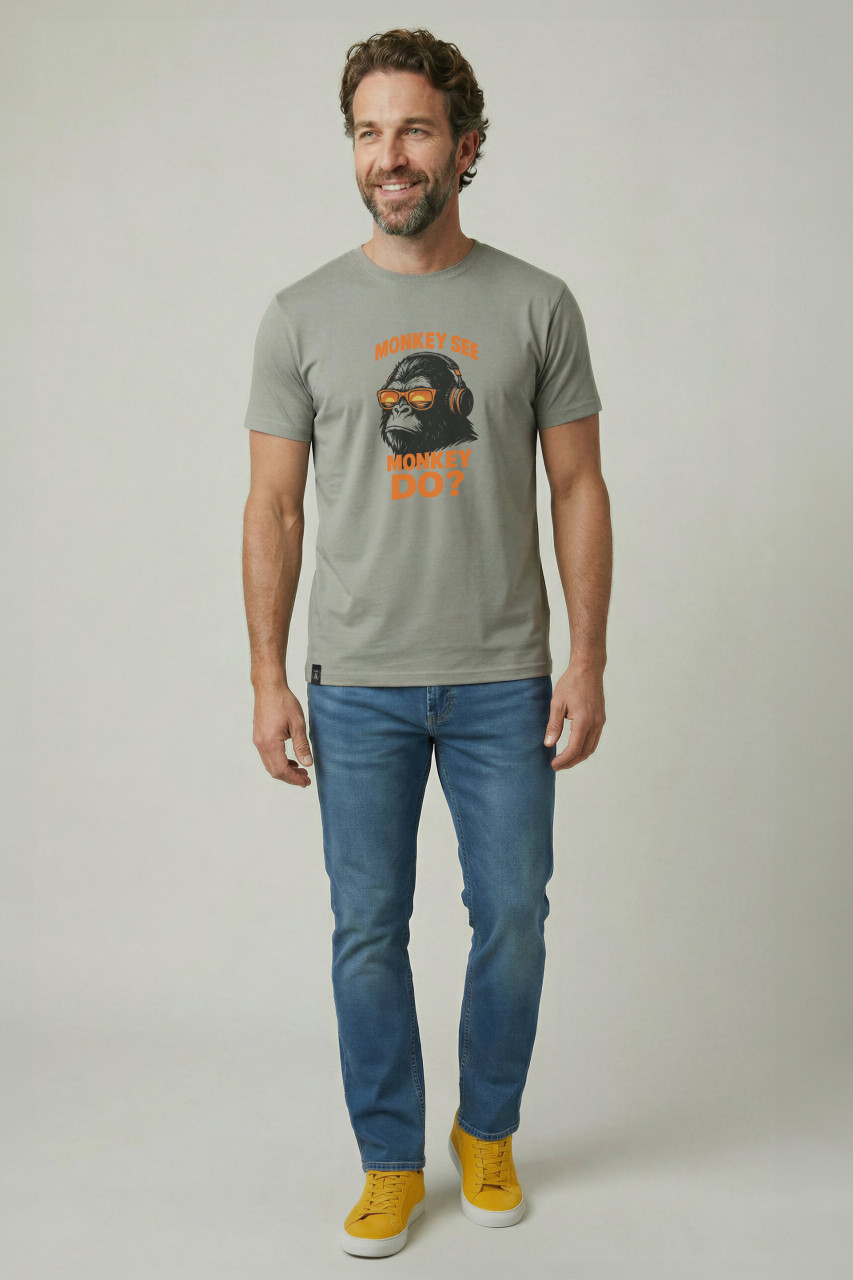 Derbe T-Shirt Monkey Herren Grau GOTS Organic