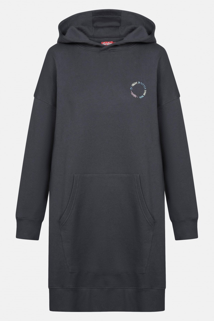 Derbe My Sweat is better Long Dress Sweat Damen Kapuzenpullover Lang Phantom Schwarz