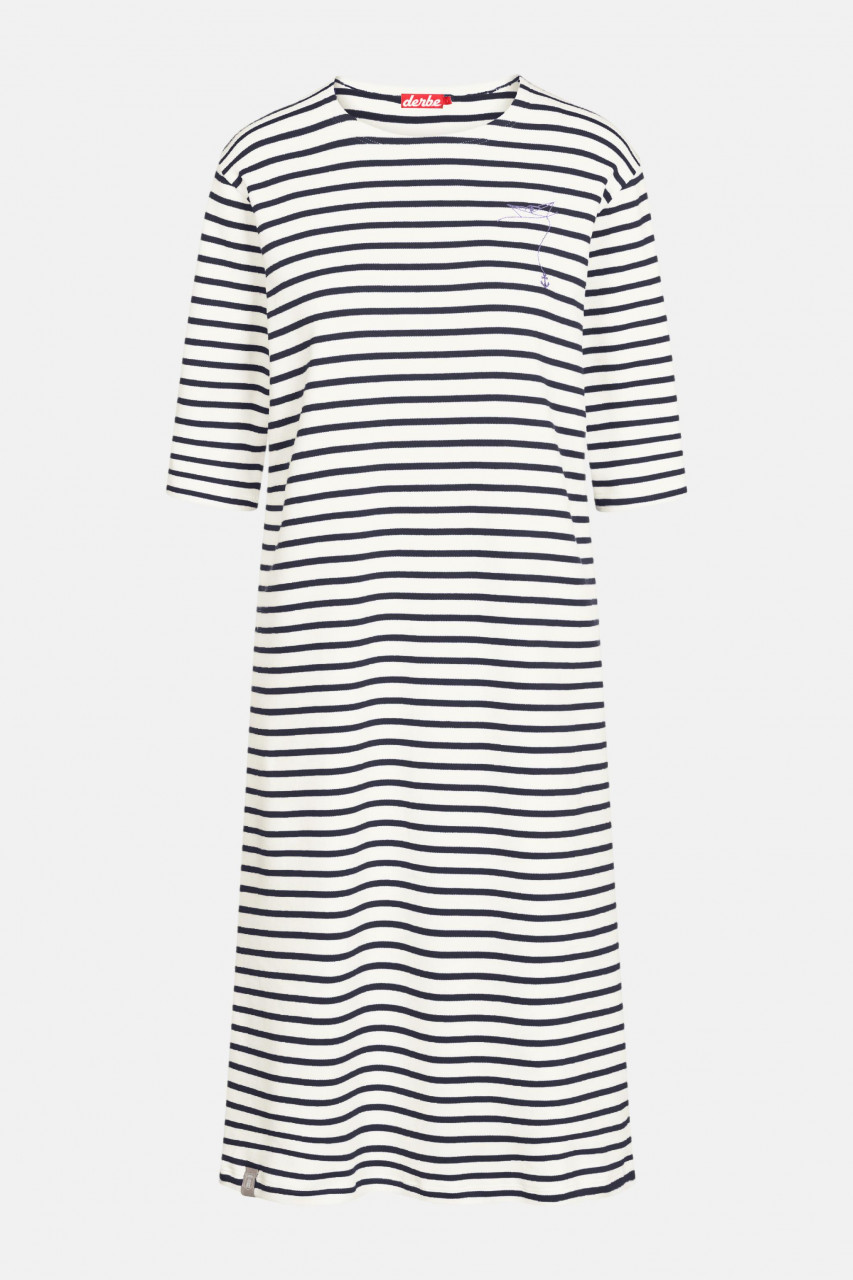Derbe Papierschiff Damen Longshirt Kleid Striped Offwhite Navy Beige Dunkelblau Gestreift