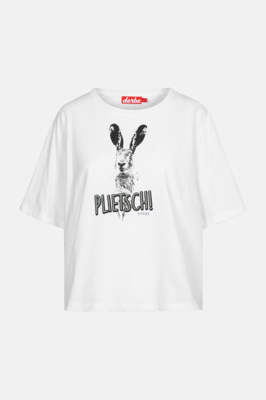 Derbe Plietsch Damen T-Shirt Weiß Hase