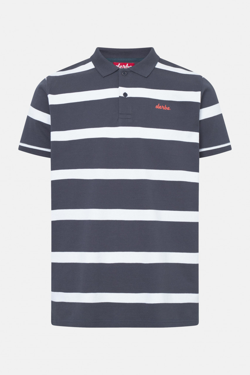 Derbe Polo Shirt Polo Blockstriped Herren Dunkelblau GOTS Organic