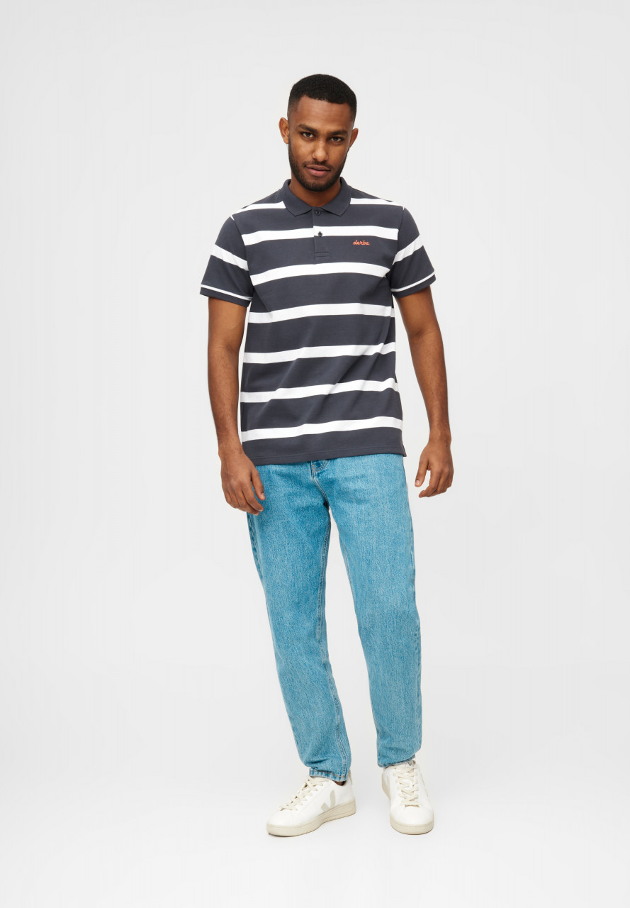 Derbe Polo Shirt Polo Blockstriped Herren Dunkelblau GOTS Organic